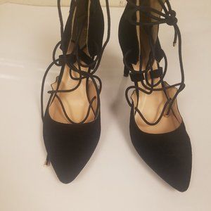 Black Lace up Suede Pumps